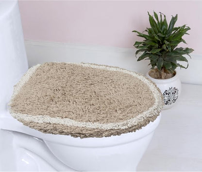 Home Weavers Allure Collection Toilet Lid Seat Cover, Elastic Edges, 100% Cotton Soft Universal Fit for Standard Oblong Round Elongated Bath Room Bowl Lids, Washable, 18"x18" Toilet Lid Cover, Linen