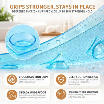 Yimobra Bathtub Mat Non Slip, 35"X16" Shower Mat with Strong Suction Cups & Drain Holes, Long Anti Slip Bath Tub Mat for Inside Shower, Machine Washable Fast Drying, Bathroom Essentials, Clear Blue