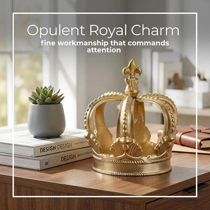 Metal Crown Display for Bathroom Decor - Regal Form Accent Display for Home, Living Room, Office, and Shelf Styling - Sculpture Ornament Statement Piece for Coffee Table Decor - 7", Gold & Metallic