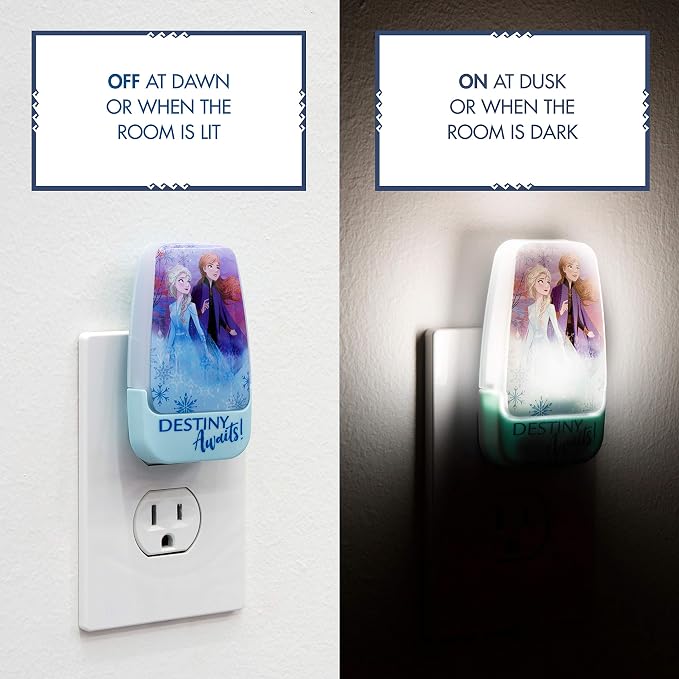 Disney Frozen 45670 LED Night Light, Anna and Elsa, Princess, Plug-in | Dusk-to-Dawn Sensor, Girl's Room Decor, UL-Certified, Ideal for Bedroom, Nursery, Bathroom, Kid's Playroom