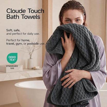 REDKISS Charcoal Gray Pink Microfiber Bath Towels Large, 30"x60", 2 Pack | Super Absorbent, Quick Dry, Super Soft, Lint Free, Fluffy Towel for Bathroom, Spa, Dorm, Ideal Everyday Use