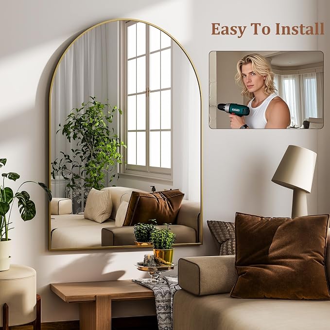 HARRITPURE 22"x30" Arched Bathroom Mirror Wall Mounted Gold Arch Mirror | Vanity Aluminum Alloy Frame Arch Wall Mirror for Living Room, Bedroom, Entryway