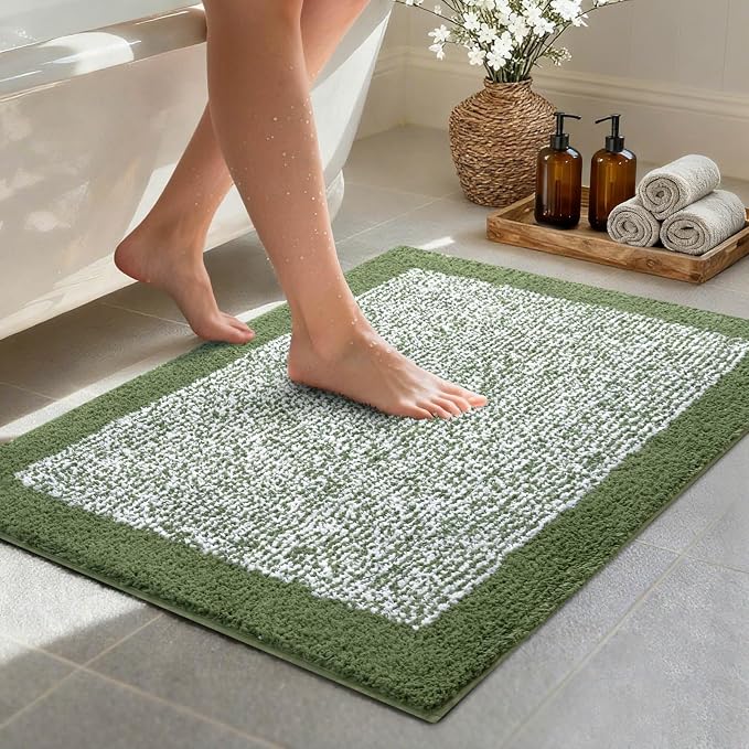 Bathroom Rugs 30x20 Non Slip Washable, Matcha Green Bath Mat for Bathroom Floor Tub, Soft Absorbent Quick Dry Mats for Shower, Bathtub,Home Decor