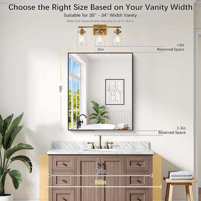 DESBING Black Bathroom Mirror 2 Pack, 30x36 Inch Rectangle Wall Mirrors with Frame, Shatter-Resistant, Modern for Bathroom, Living Room, Entryway – Horizontal or Vertical