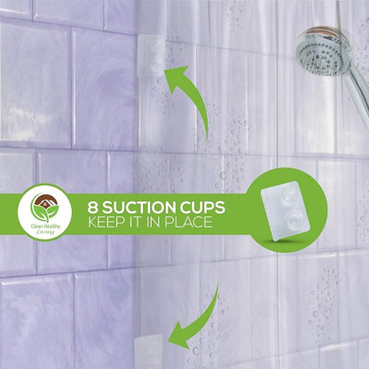 Clean Healthy Living PEVA Shower Curtain Liner, Clear, 70 x 71 in, Premium | Premium PEVA shower liner, Clear, 70 x 71 in; magnets and suction cups help reduce shifting along the tub or shower.