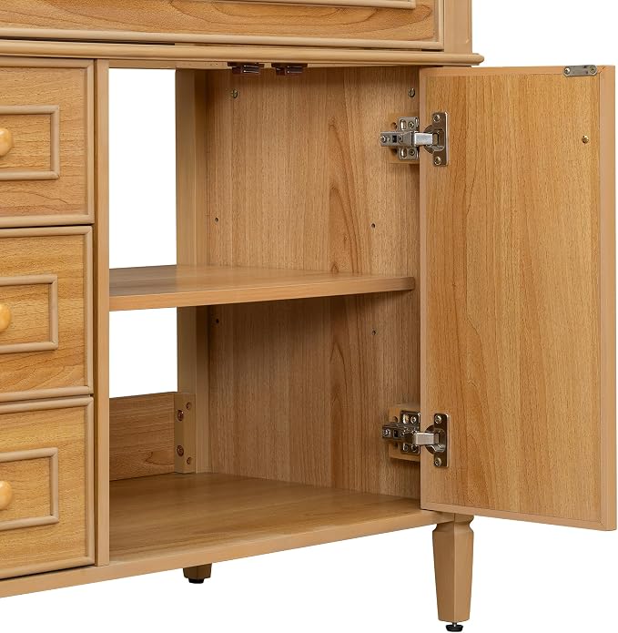 36" Modern Bathroom Vanity with Ceramic Sink, Tilt-Out Drawer & 2 Drawers, Solid Wood Frame Freestanding Storage Cabinet w/2 Soft-Close Doors & Adjustable Shelf, Rubberwood Handles, Wood