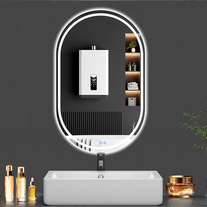 Oval LED Bathroom Mirror, 20"x 28" Frameless Lighted Mirror | LED Mirror with Front Light & Backlit, Anti-Fog, Dimmable Wall Mounted Lighted Mirror, Pill-Shaped Smart Bathroom Mirror