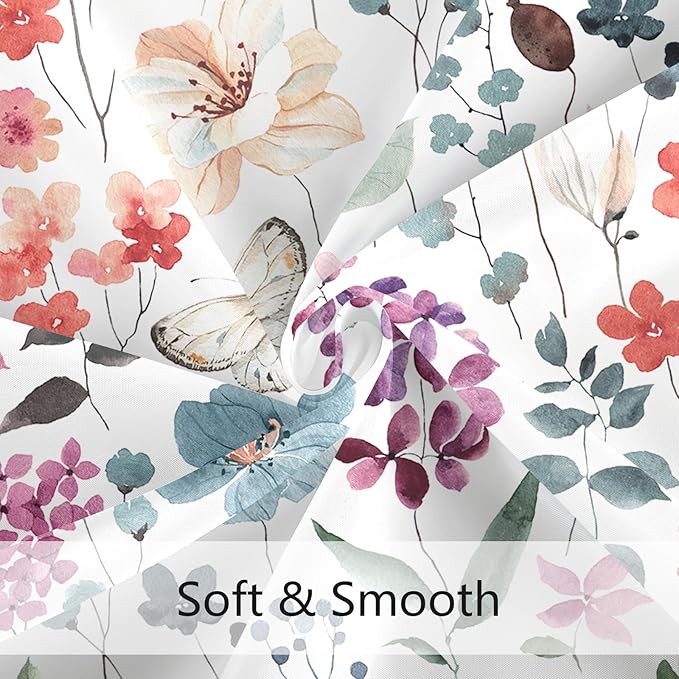 Small Stall Shower Curtain 36 x 72 Inch, Half Narrow Colorful Floral Shower Curtain for Bathroom, Watercolor Flower Butterfly Fabric Shower Curtain Set with Hooks