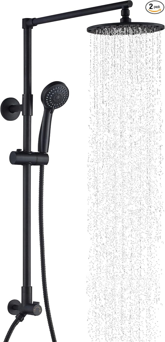Fennocasa Polaris 3 Rain Shower System, 8” Rainfall Shower Head and Handheld Shower Combo, includes 3-Setting Handheld Spray, Height Adjustable Shower Wand Holder, 60” Hose (2.5 GPM Matte Black)
