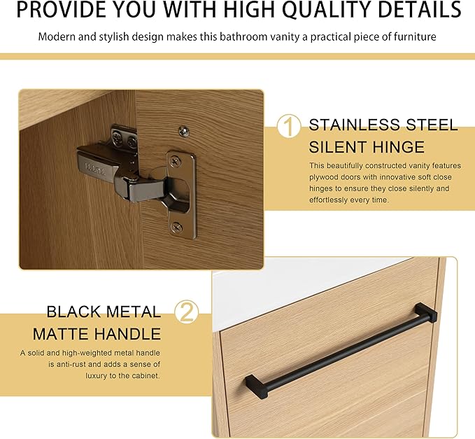 Malwee 16" Floating Bathroom Vanity with Sink, 16 inch Modern Brown Wall Mounted Bathroom Cabinet Combo for Small Space, Narrow Bath Wall-Hung Vanity Set with 1 Ceramic Basin and 1 Door(16cx)