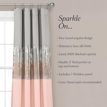 Lush Decor Night Sky 100% Blackout Window Curtain Panel Single 42"W x 84"L, Gray & Blush - Blackout Curtains For Bedroom - Sequin Curtains - Glam Decor