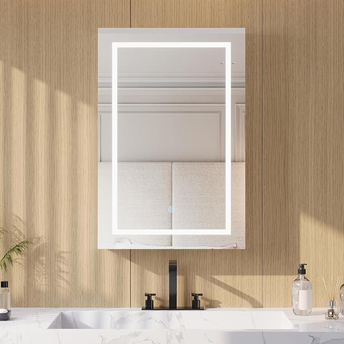 DeerValley 24" W x 36" H Led Lighted Medicine Cabinet with Mirror | Bathroom Medicine Cabinet with Defogger & 3-Color, Wall Mounted Mirrored Medicine Cabinets with Lights, DV-1VM0187