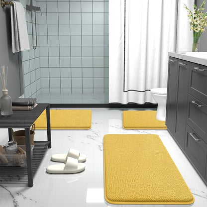 OLANLY Memory Foam Small Bathroom Rugs 24x16, Absorbent Bath Mat, Yellow | Soft Quick Dry Bath Rugs, Non-Slip Carpet, Machine Washable Mat for Bathroom Floor, Tub and Shower, Home Decor Accessories