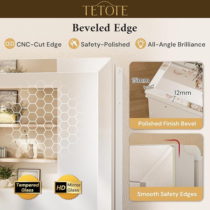 TETOTE 14 x 18 Medicine Cabinet with Tempered Beveled Mirror White Aluminum Cabinet DTC Hinges, 2 Stepless Adjustable Shelves, Recessed/Surface-Mounted
