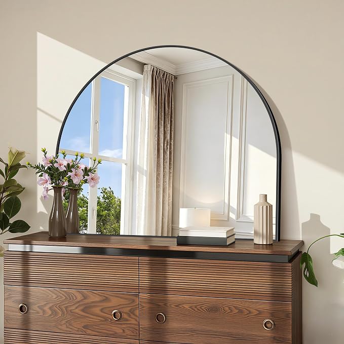 COFENY Arched Mirror, 36’’x30’’ Black Arch Mirrors for Bathroom Sink, Wide Bathroom Vanity Mirror with Metal Frame, Modern Wall Mounted Mirror for Bedroom Living Room Mantle Entryway