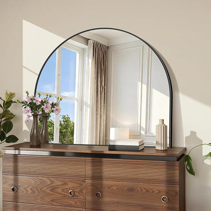 COFENY Arched Mirror, 36’’x30’’ Black Arch Mirrors for Bathroom Sink, Wide Bathroom Vanity Mirror with Metal Frame, Modern Wall Mounted Mirror for Bedroom Living Room Mantle Entryway