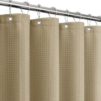 Extra Long 230GSM Beige Shower Curtain, 72 x 84 | 230GSM Tall Fabric Shower Curtain for Bathroom, Water Repellent, Machine Washable