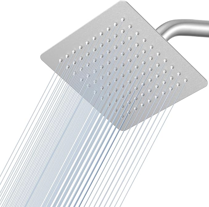 8 Inch Rain Shower Head Brushed Nickel - All Metal Stainless Steel 304, Ultra Thin Design, Square Rainfall Showerheads Modern Bathroom - Full Body Coverage Bath Shower