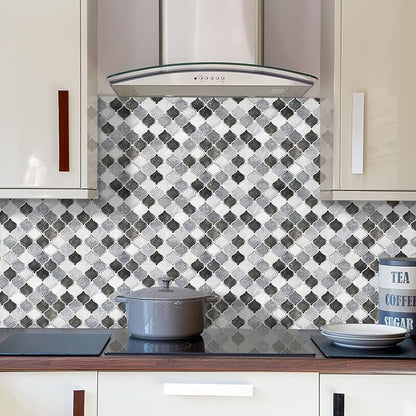 STICKGOO 10-Sheet Arabesque Tile Peel & Stick Backsplash, 12”X12” Gray Self-Adhesive Kitchen Backsplash Tiles (Thicker Design)