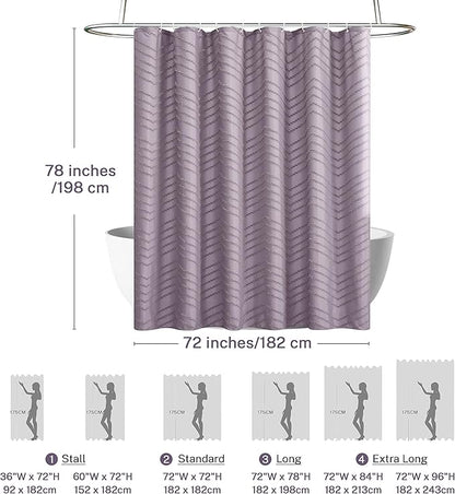 Extra Long Boho Shower Curtain Purple Woven Fabric 78 in Shower Curtain, Tufted Chevron Striped, 72 x 78, Modern Chic Textured Minimalist Cute Shower Curtain for Bathroom