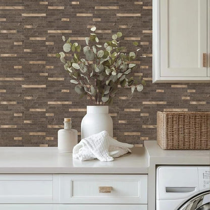 STICKGOO 20 Sheets Peel and Stick Backsplash Tile, Stick on Backsplash for Kitchen and Bathroom, Dark Brown Marble Look PVC Mixed Metal Gold Self Adhesive Wall Tiles