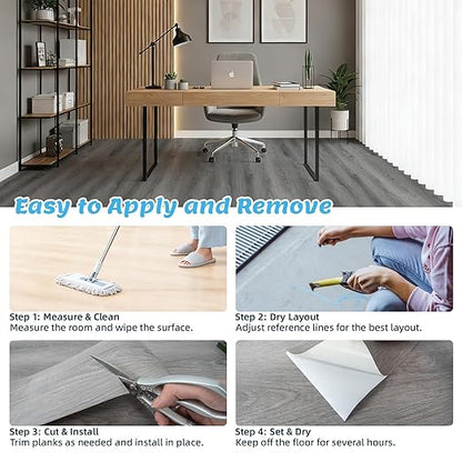 Art3d 15 Sq.ft Peel and Stick Floor Tiles, 10Pcs Luxury Vinyl Plank Flooring Wood Look, 36" × 6" Adhesive and Waterproof Tile Sticker for Bedroom, Living Room, Kitchen, Gray