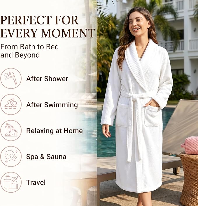 PJGGZ Women's Shawl Collar Bathrobe, Soft Long Towel Robes for Women - Super Absorbent Quick Dry yet Warm