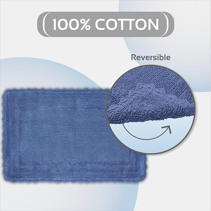 Better Trends Lilly Crochet 24x40 Reversible Bath Rugs and Bath mats for Bathroom, Luxurious 100% Cotton Bath Rug & Water Absorbent Bathroom Mat - Blue Bath Matt