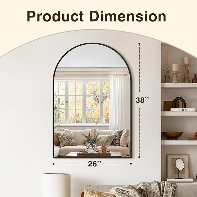 Arched Bathroom Vanity Mirror for Over Sink, 2 Pack 38”x26”, Black | HD Tempered Glass, Anti-Rust Metal Frame, Hanging or Leaning, Wall Mirrors for Bathroom Sink, Bedroom, Living Room, Entryway