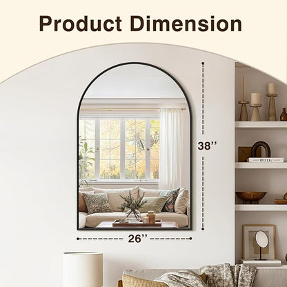 Arched Bathroom Vanity Mirror for Over Sink, 38”x26”, Black | HD Tempered Glass, Anti-Rust Metal Frame, Hanging or Leaning, Wall Mirrors for Bathroom Sink, Bedroom, Living Room, Entryway