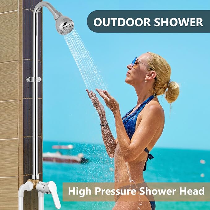 Outdoor Shower Kit,Outside Shower with Single Handle,Polish Chrome | Hot and Cold Outdoor Shower Fixtures,Stainless Steel,with Rotatable Shower Head,Easy Installation