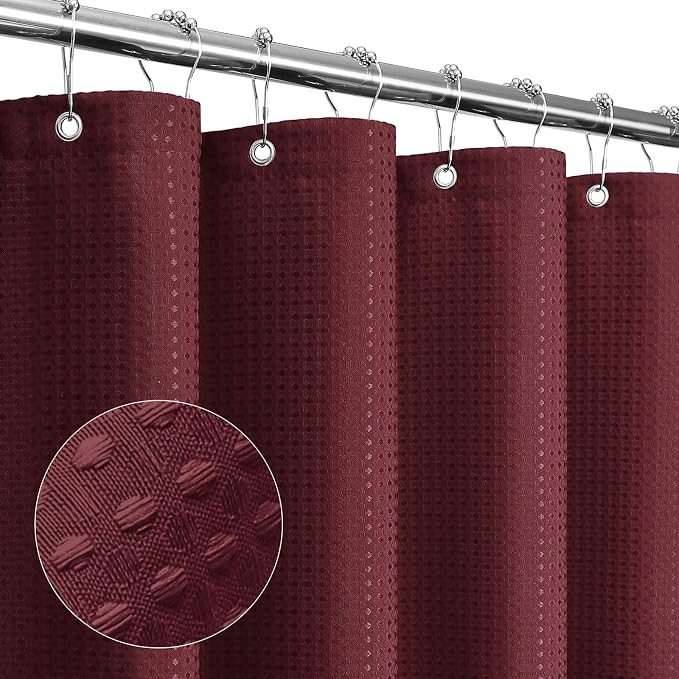 Burgundy Fabric Shower Curtain, 72 X 72 | Cloth-Textured Shower Curtain for Bathroom - Soft Cloth & Hotel Spa Luxury, Water Repellent, Machine Washable