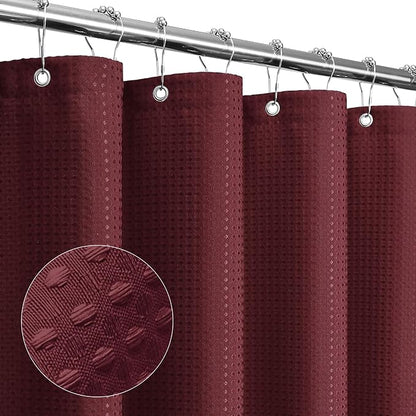 Extra Long Burgundy Fabric Shower Curtain, 72 x 84 | Tall Cloth-Textured Shower Curtain for Bathroom, Water Repellent, Machine Washable