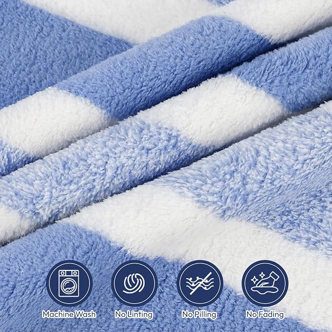 JML Bath Towels, 2 Pack, 27x55 in, Microfiber, Stripe Blue | Soft, Super Absorbent, Quick Dry, Lint-Free, Lightweight Bathroom Towel with Hanging Loop for Daily Use
