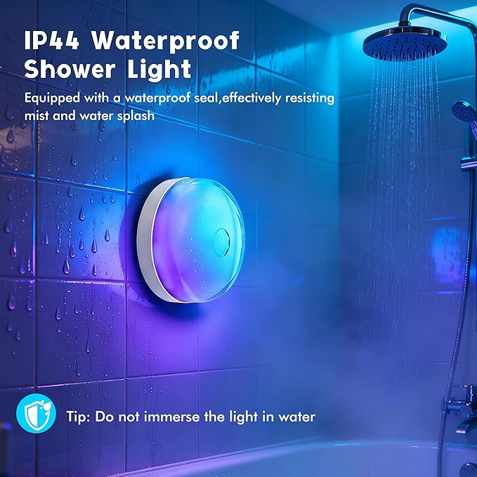 Rechargeable Shower Light for Inside Shower, 15 Color Changing Waterproof Shower Light with Remote Dimmable Timer, Wireless LED Mood Lighting for Shower Bathroom Closet Bedroom,Livingroom,4 Pack
