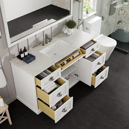 Eviva Epic 60 in. SS White Bathroom Vanity with White Carrara Quartz Countertop