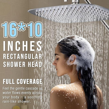 G-Promise All Metal 16" Rain Shower Head with Handheld for Bathroom Upgrade | All Metal, Built to Last, Easy Install, Adjustable Height & Angle for All Heights, Extra Long Hose, Modern Upgrade