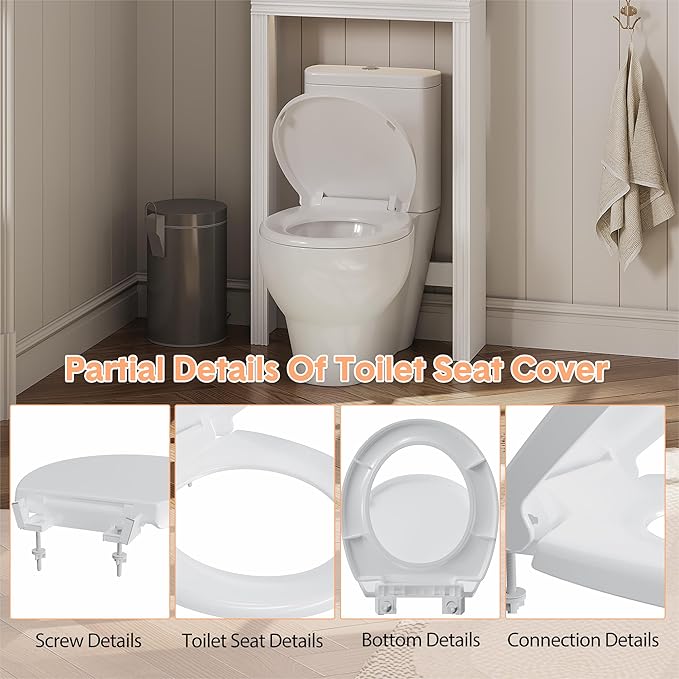 Garvee Toilet Seat Round – PP Full Flat Lid, Quick Release Hinges for Easy Removal & Cleaning, Standard Fit, White