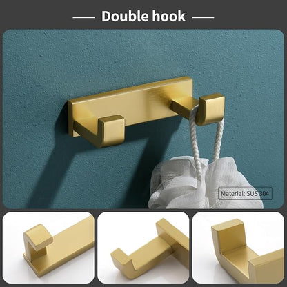 Bathroom Hardware Accessories Set Brushed Gold Towel Bar Set Square Bathroom Accessories Kit 4-Piece Towel Holder Set Stainless Steel Wall Mounted,23.6 Inch Towel Bar