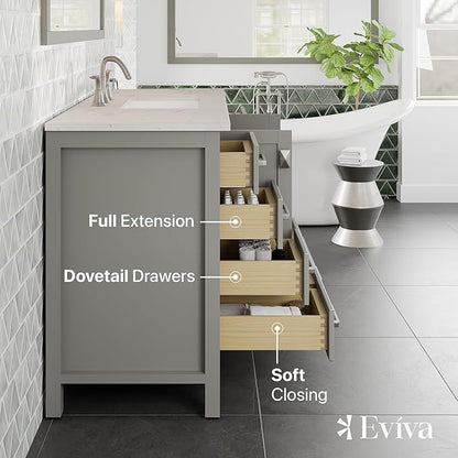 Eviva Aberdeen 48 in. Gray Single Sink Bath Vanity with Carrara Quartz Top and Undermount Porcelain Sink
