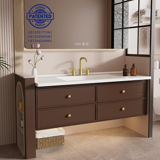 FORIOUS Bathroom Faucet 3 Hole Brushed Gold, 2 Handles 8 Inch Widespread Bathroom Sink Faucets, 360° Swivel Spout, with Pop Up Drain and Hoses, for Vanity Restroom RV Lavatory