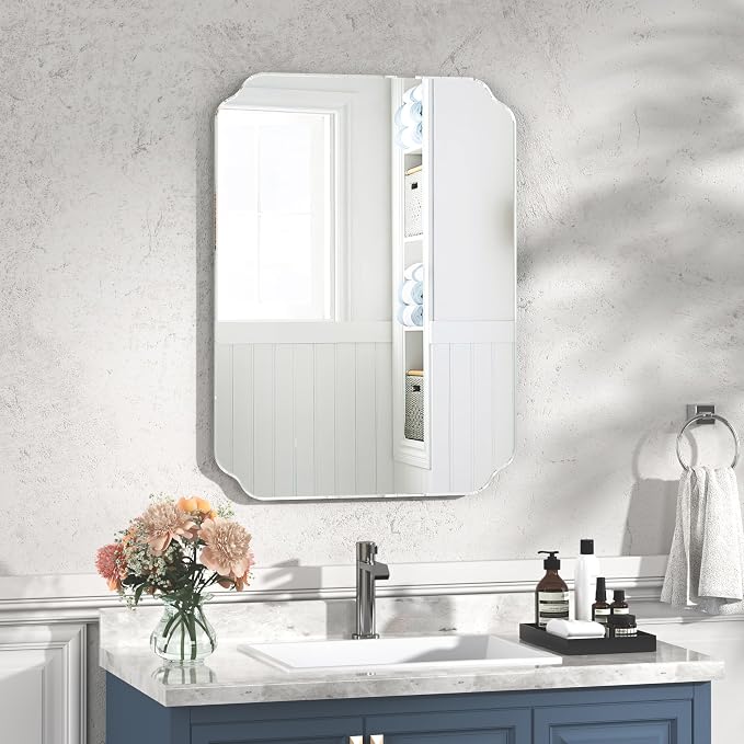 24x32 Inch Bathroom Mirrors for Over Sink, Frameless Mirrors for Wall | Beveled Bathroom Mirror, Bathroom Vanity Mirror for Bedroom Living Room Entryway Home Decor