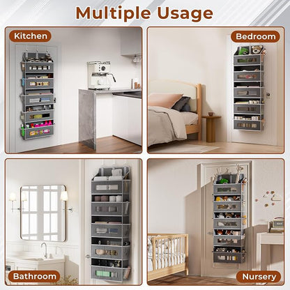 2 Pack 5 Tier Over The Door Organizer Space-Saving Storage for Any Room | Grey Hanging Closet Organizer with 10 Mesh Pockets and Clear Windows, Closet Organizers and Storage for Bathroom, Bedroom