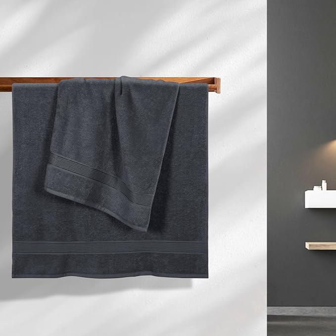 Cotton 2 Pack Oversized Bath Towel Set 28x55 inches, Large Bath Towels, Ultra Absorbant Compact Quickdry & Lightweight Towel, Ideal for Gym Travel Camp Pool - Charcoal Grey