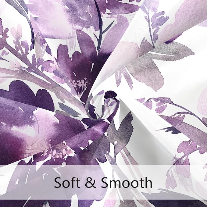 MAYZUS Extra Long Shower Curtain 72 x 84 Inch, Tall Purple Floral Decor | Lavender Watercolor Floral Modern Abstract Flower Bathroom Fabric Shower Curtain Set with Hooks