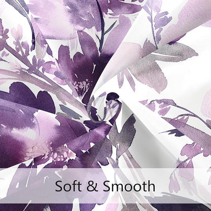 MAYZUS Floor to Ceiling Extra Long Flower Shower Curtain 72x96 Inch, Purple | X-Long Tall 8 Ft Watercolor Lavender Floral Modern Abstract Bathroom Fabric Shower Curtain Set with Hooks