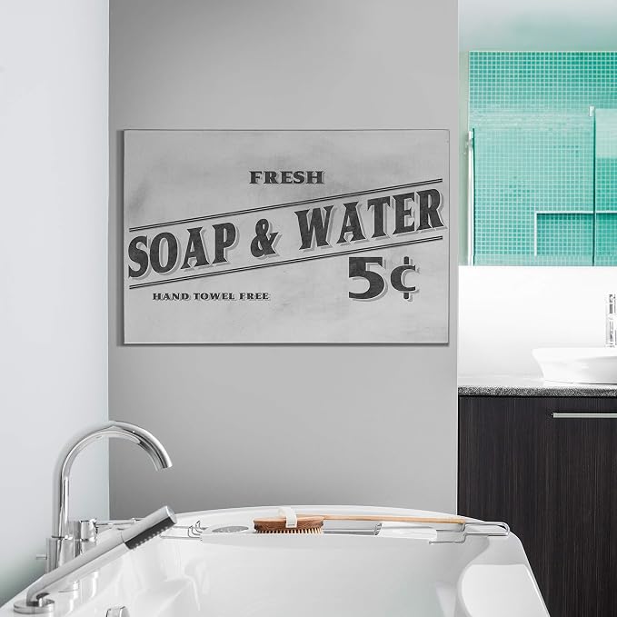 Renditions Gallery Fresh Soap & Water Sign Black Text Bathroom Décor Gallery Wrapped Canvas Wall Art, 12x18,