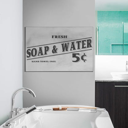 Renditions Gallery Fresh Soap & Water Sign Black Text Bathroom Décor Gallery Wrapped Canvas Wall Art, 12x18,