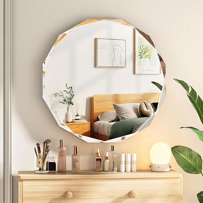 20x20 Inch Bathroom Mirrors for Over Sink, Round Frameless Mirrors for Wall | Beveled Bathroom Mirror, Bathroom Vanity Circle Mirror for Bedroom Living Room Entryway Home Decor