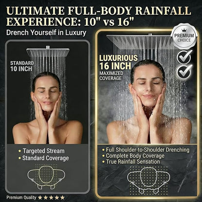 16 Inch Rain Shower Head,Rainfall Showerhead,Chrome | All Metal 304 Stainless Steel with 324 Silicone Nozzel, Full Body Coverage,Ceiling Mounted